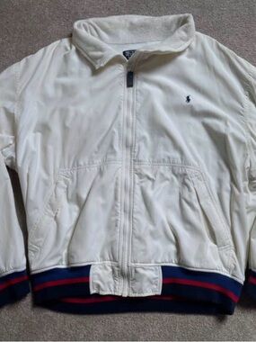 Vintage 90s Polo RALPH LAUREN Nylon Jacket G9 Pony Cream Red Blue XL